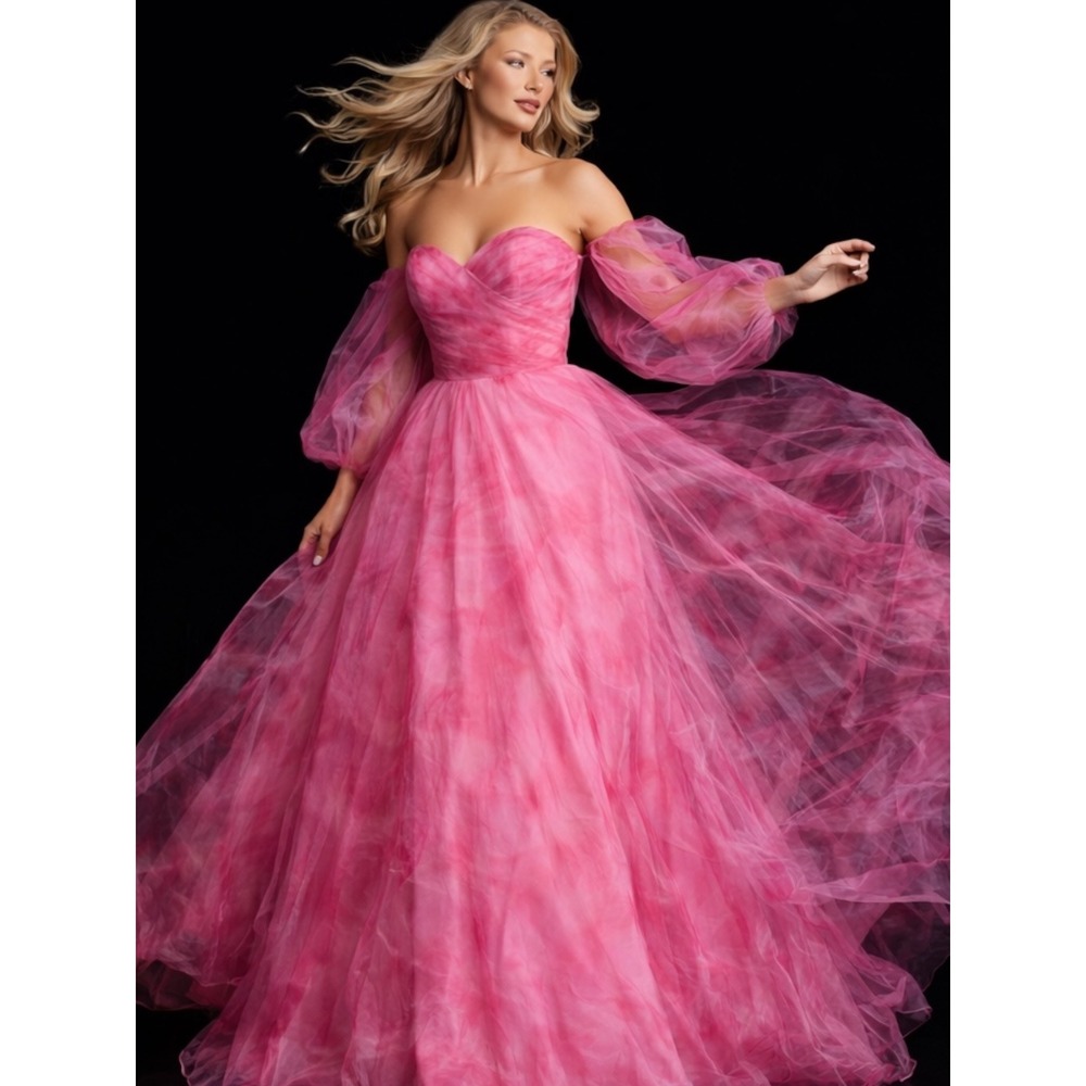 Jovani‎ 38605 Fuchsia Pink Tulle Corset Prom Dress Ball Gown NWT Off Shoulder, 4